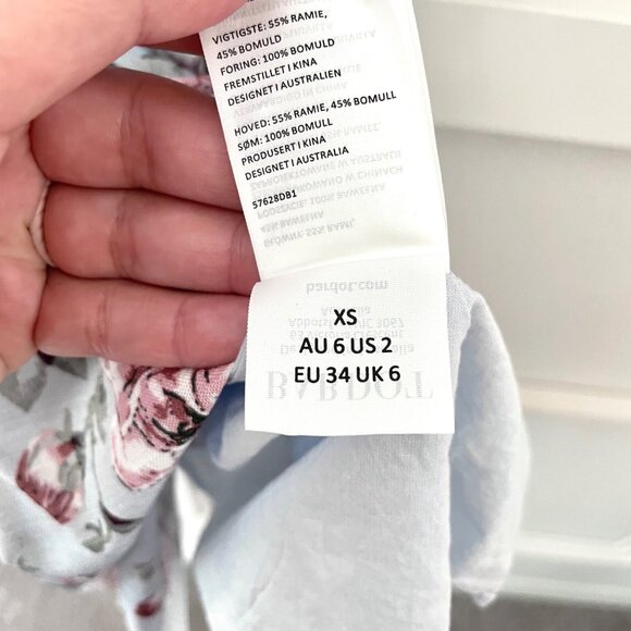 Bardot Kiah Corset Mini Dress Blue Rose Floral Linen Size XS US 2 - Picture 5 of 7